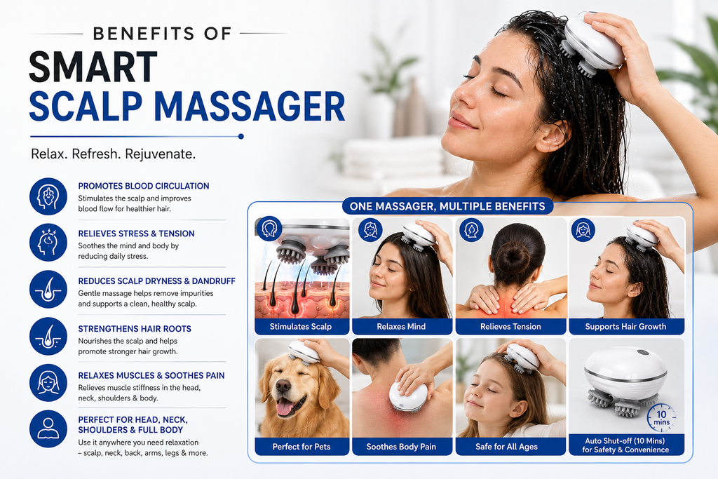 GENVA Smart Scalp Massager – Rechargeable Cordless 360° Head & Body Massage with 3 Speed Levels
