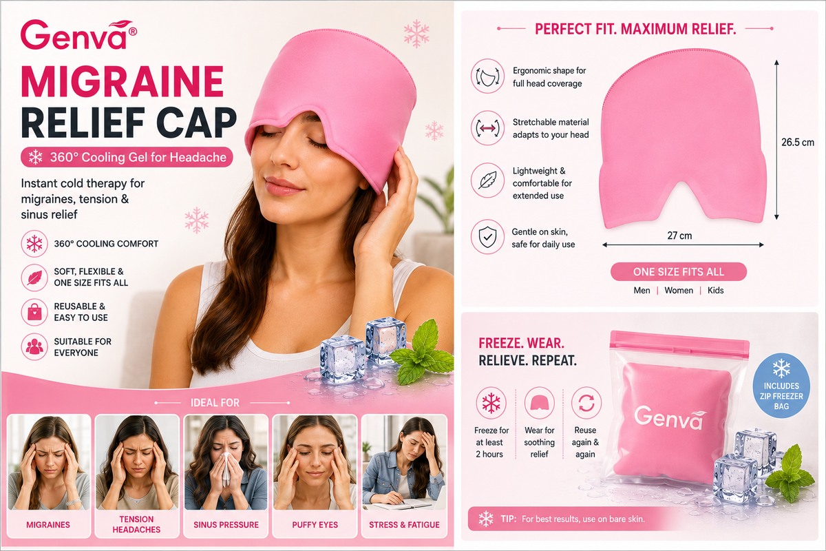 Genva Migraine Relief Cap – 360° Cooling Gel Headache Relief