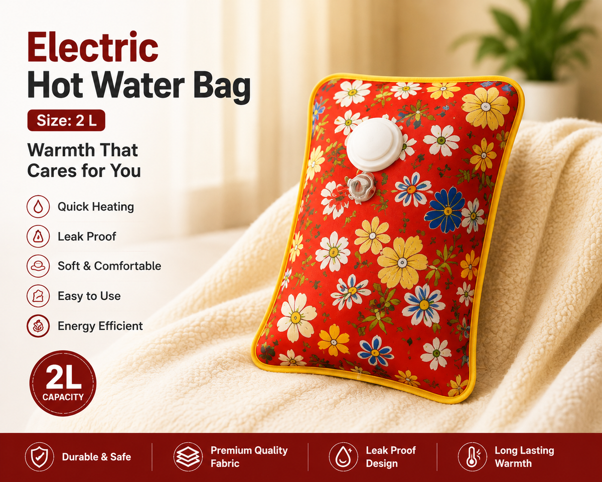 Electric Hot Water Bag 2L | Fast Heating Leak-Proof Heating Pad for Pain Relief & Winter Warmth