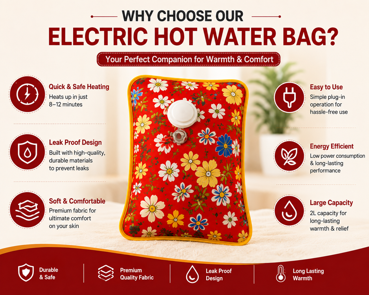 Electric Hot Water Bag 2L | Fast Heating Leak-Proof Heating Pad for Pain Relief & Winter Warmth