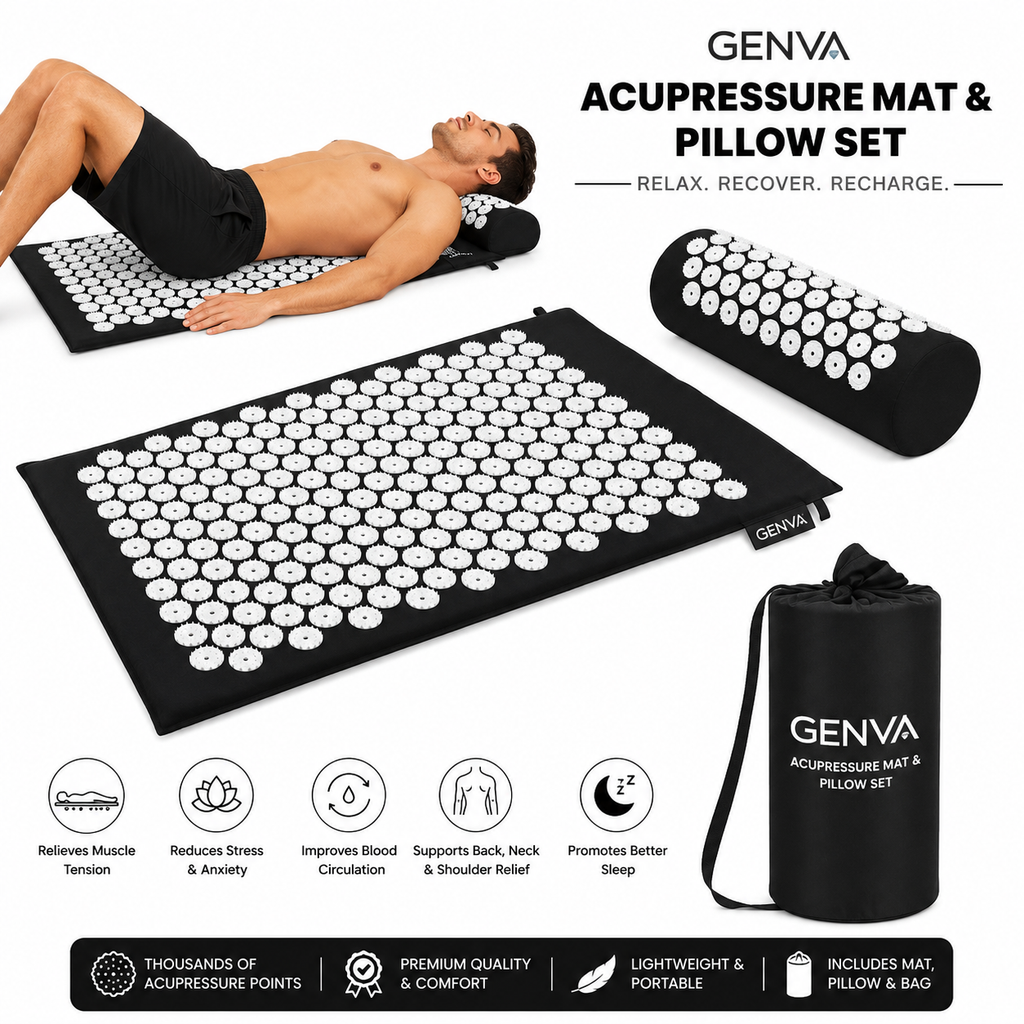 GENVA Acupressure Mat &amp; Pillow Set – Full Body Relaxation &amp; Stress Relief