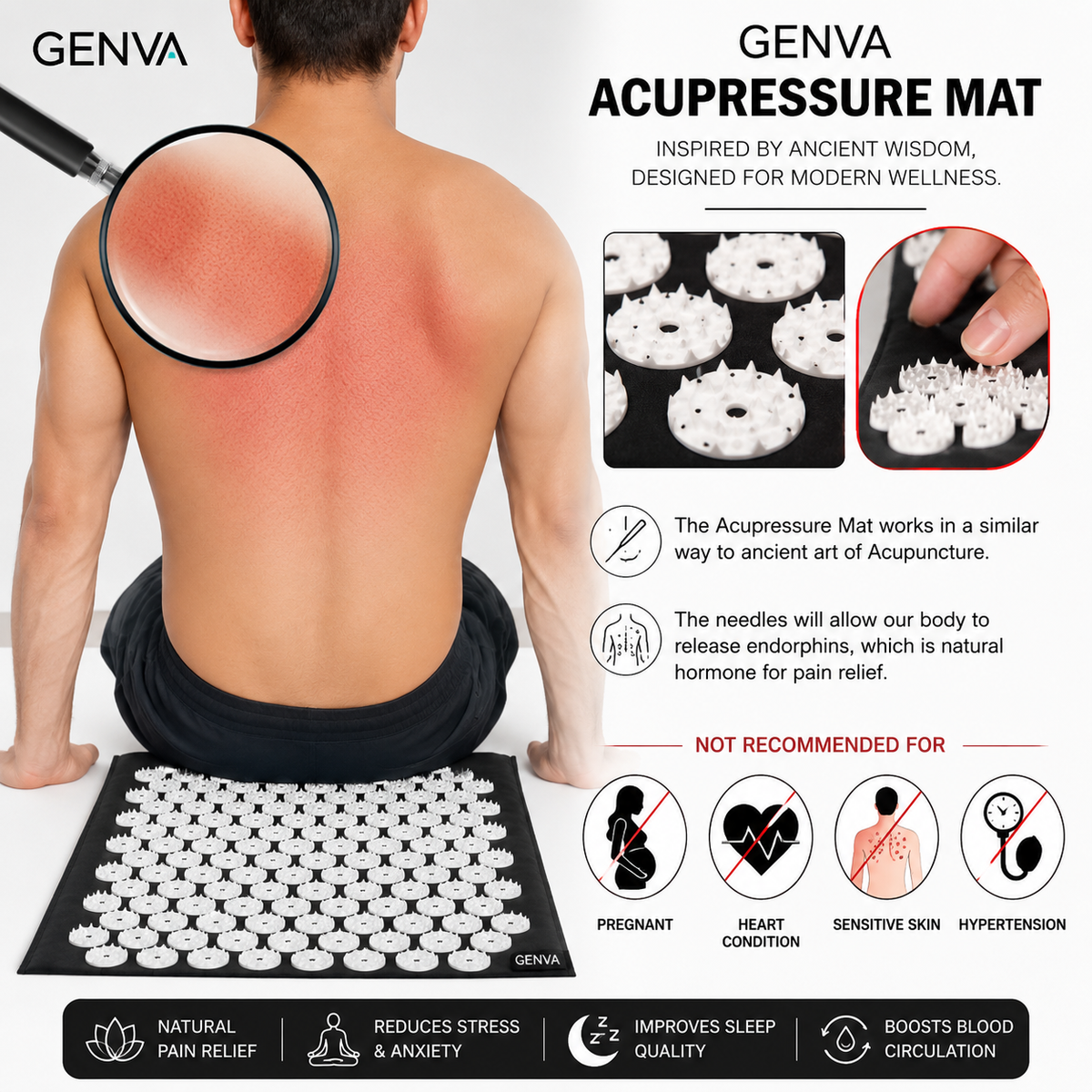 GENVA Acupressure Mat &amp; Pillow Set – Full Body Relaxation &amp; Stress Relief