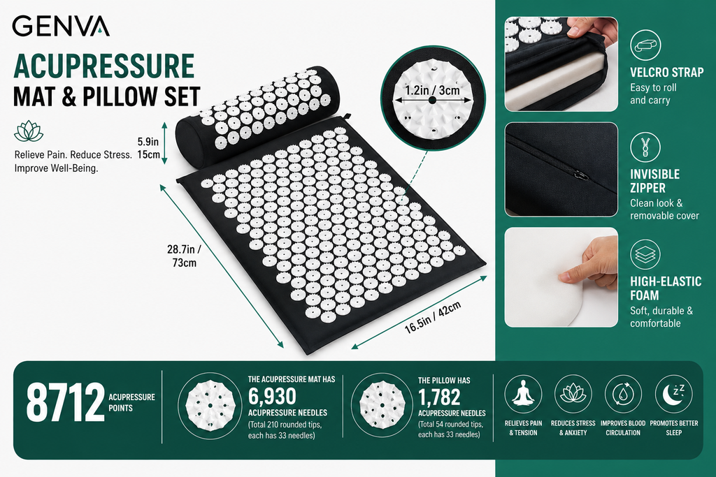 GENVA Acupressure Mat &amp; Pillow Set – Full Body Relaxation &amp; Stress Relief