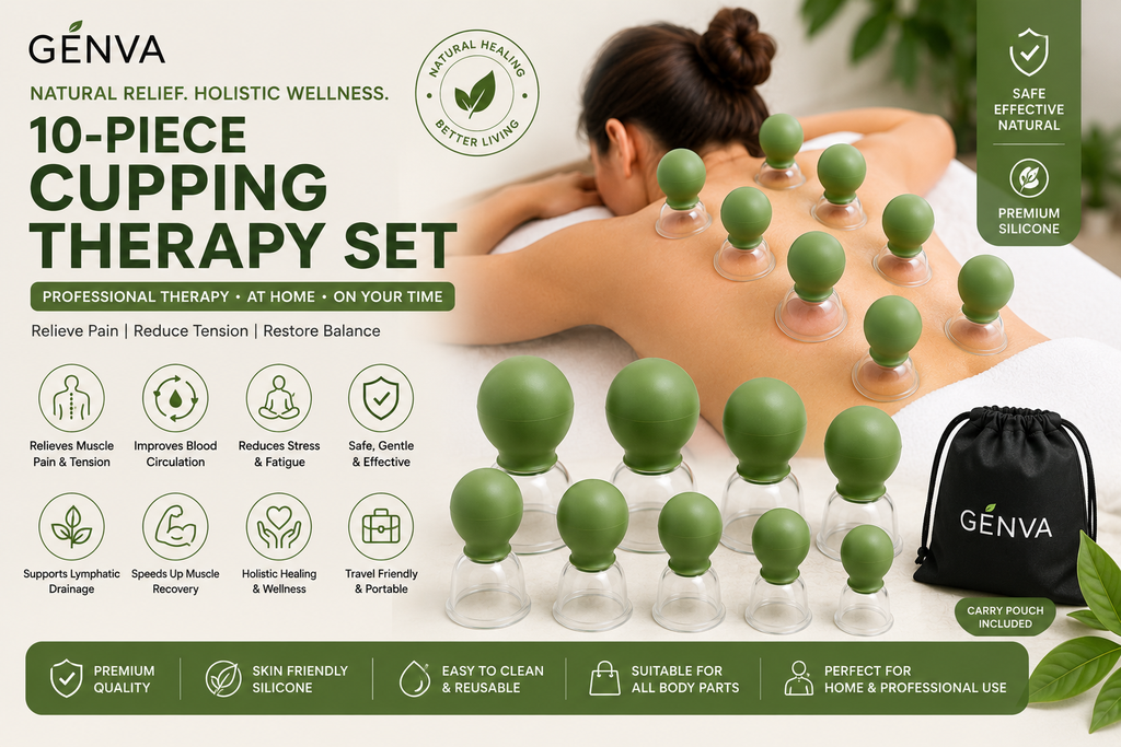 GENVA 10-Piece Silicone Vacuum Cupping Therapy Set | Adjustable Suction Massage Cups for Deep Tissue Recovery, Pain Relief & Muscle Relaxation