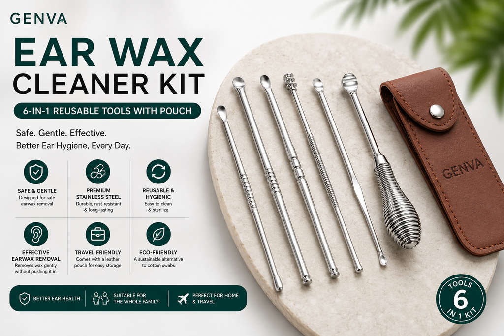 GENVA Ear Wax Cleaner Kit – 6-in-1 Reusable Stainless Steel Ear Cleaning Tools with Travel Pouch