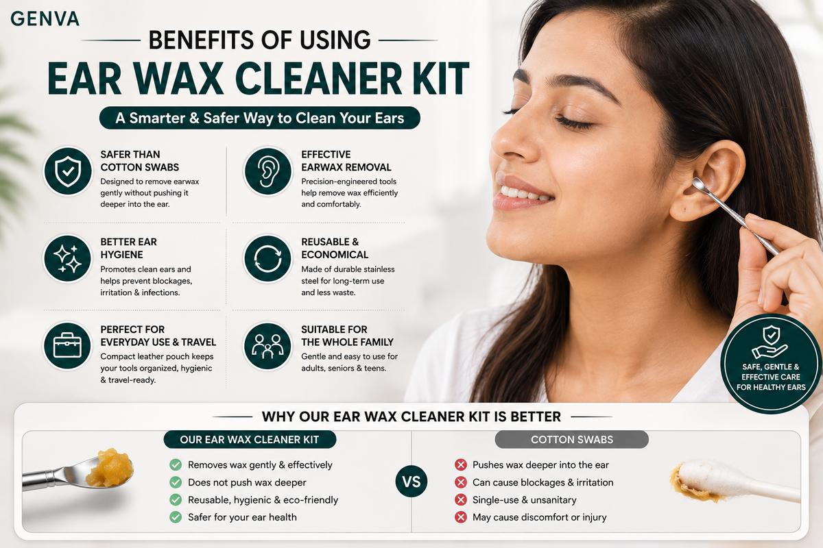 GENVA Ear Wax Cleaner Kit – 6-in-1 Reusable Stainless Steel Ear Cleaning Tools with Travel Pouch
